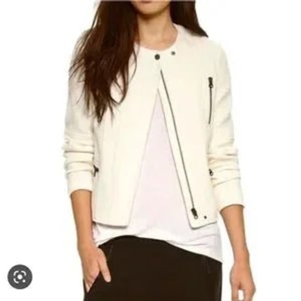 Vince Cream‎ Wool Blend Boucle Moto Jacket Off White Size 6 RN106730